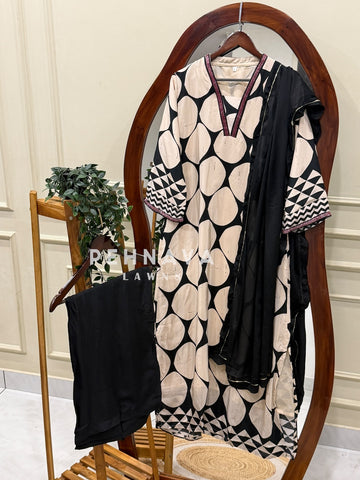 Printed Crepe Three Piece Suit