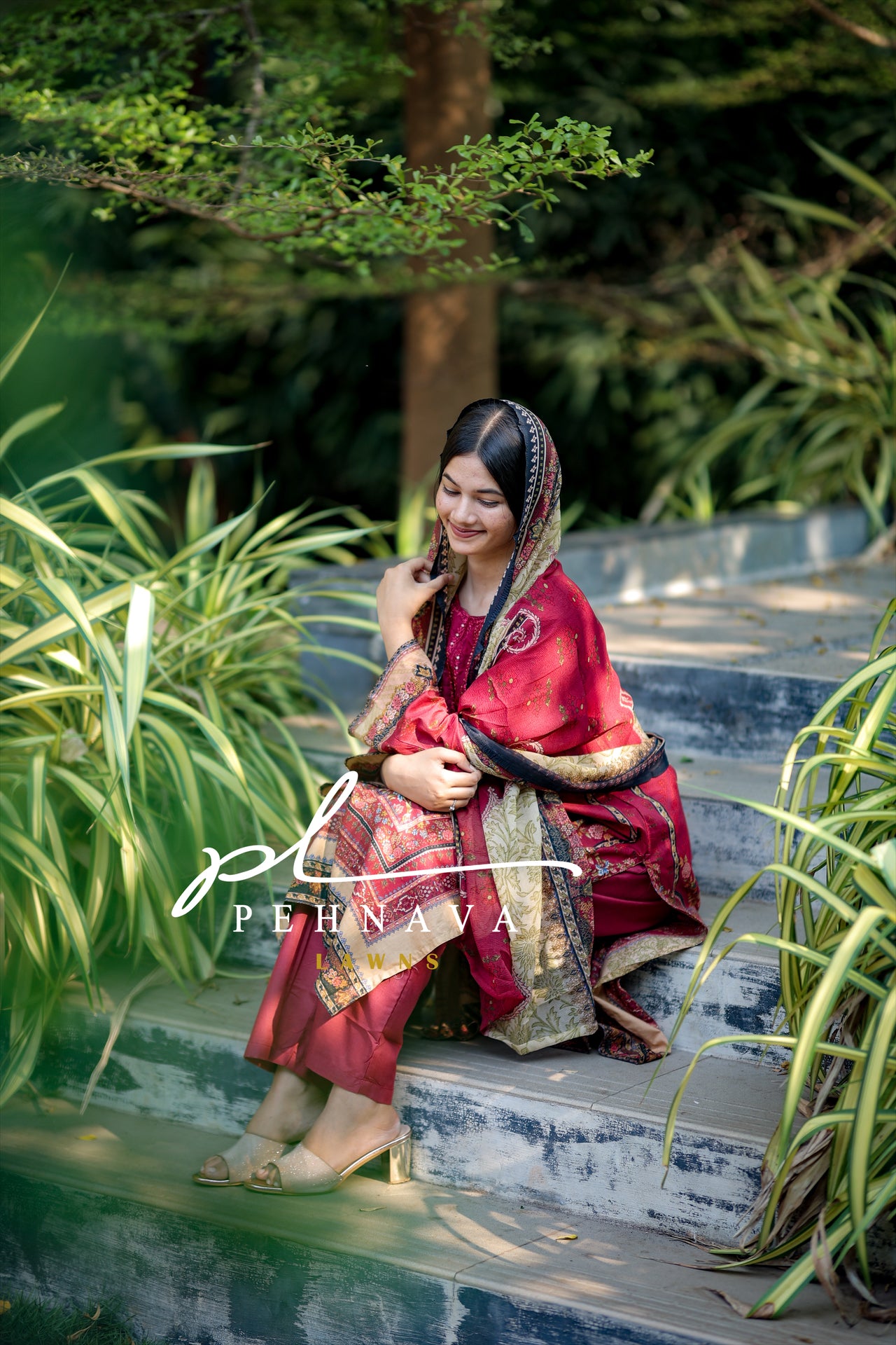 Printed casual suit with chiffon dupatta 1075