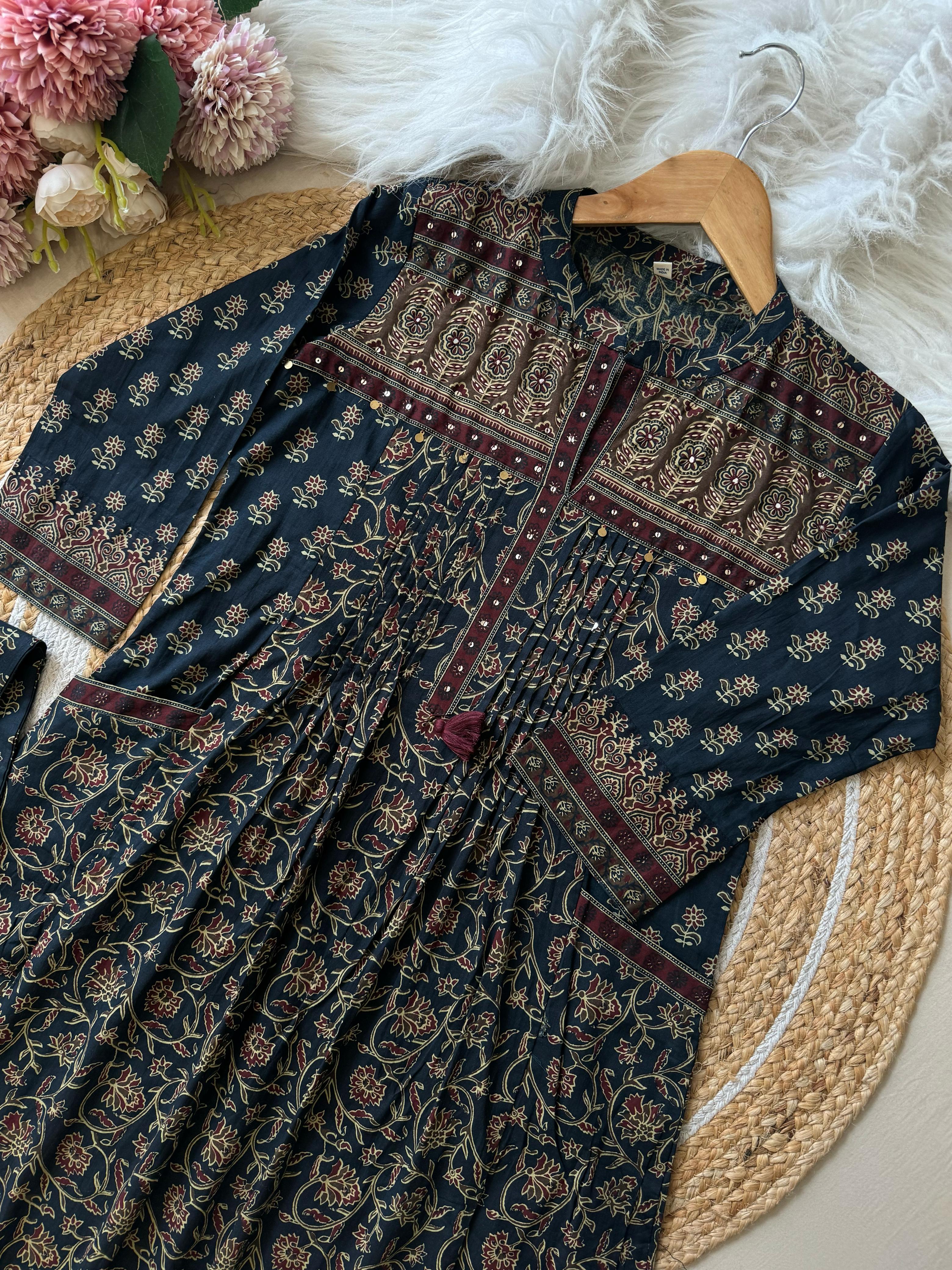 Indigo Blue Ajrack Printed Suit