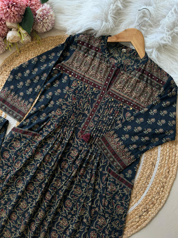 Indigo Blue Ajrack Printed Suit