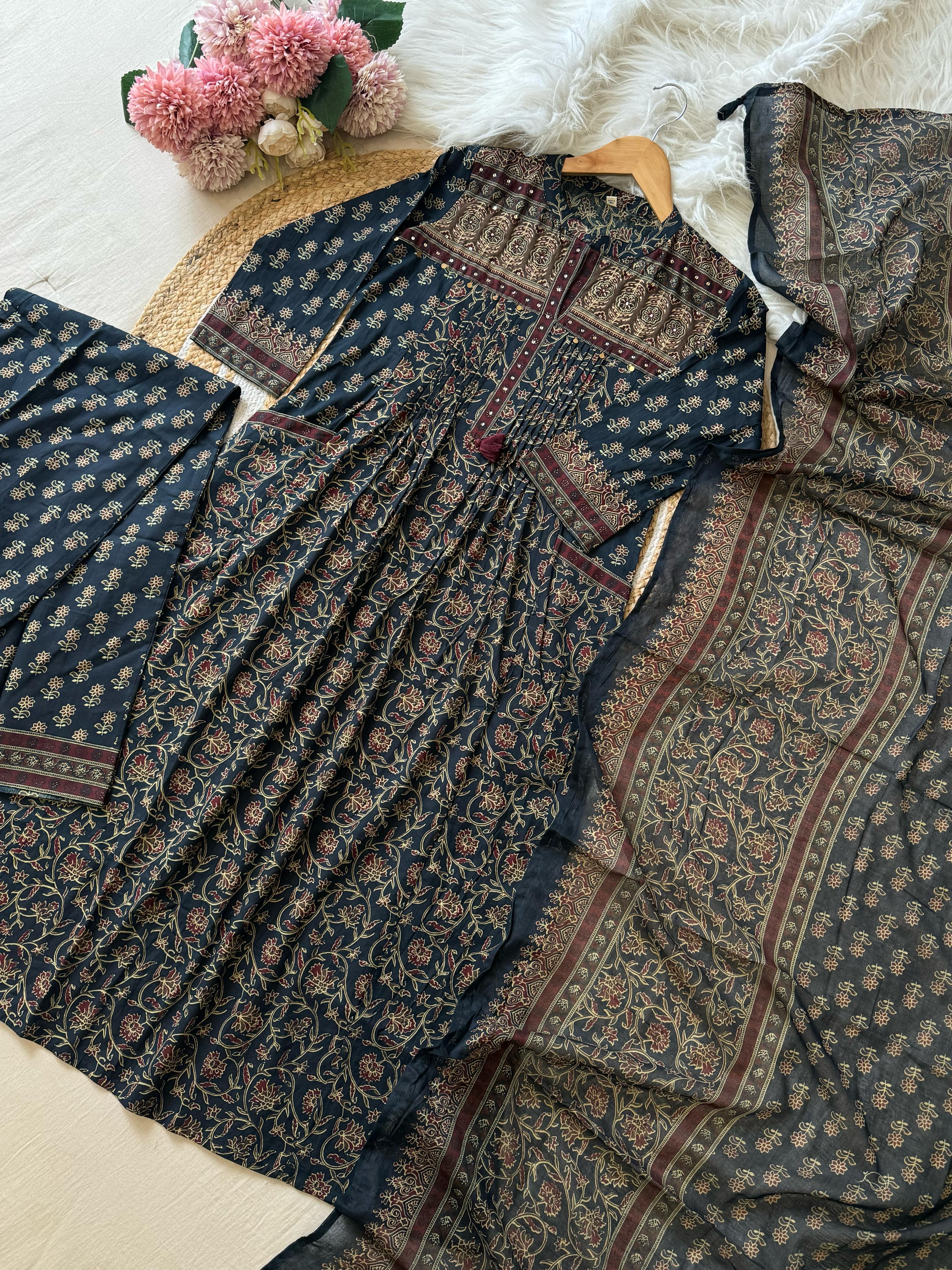 Indigo Blue Ajrack Printed Suit