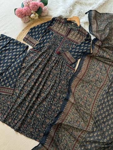 Indigo Blue Ajrack Printed Suit