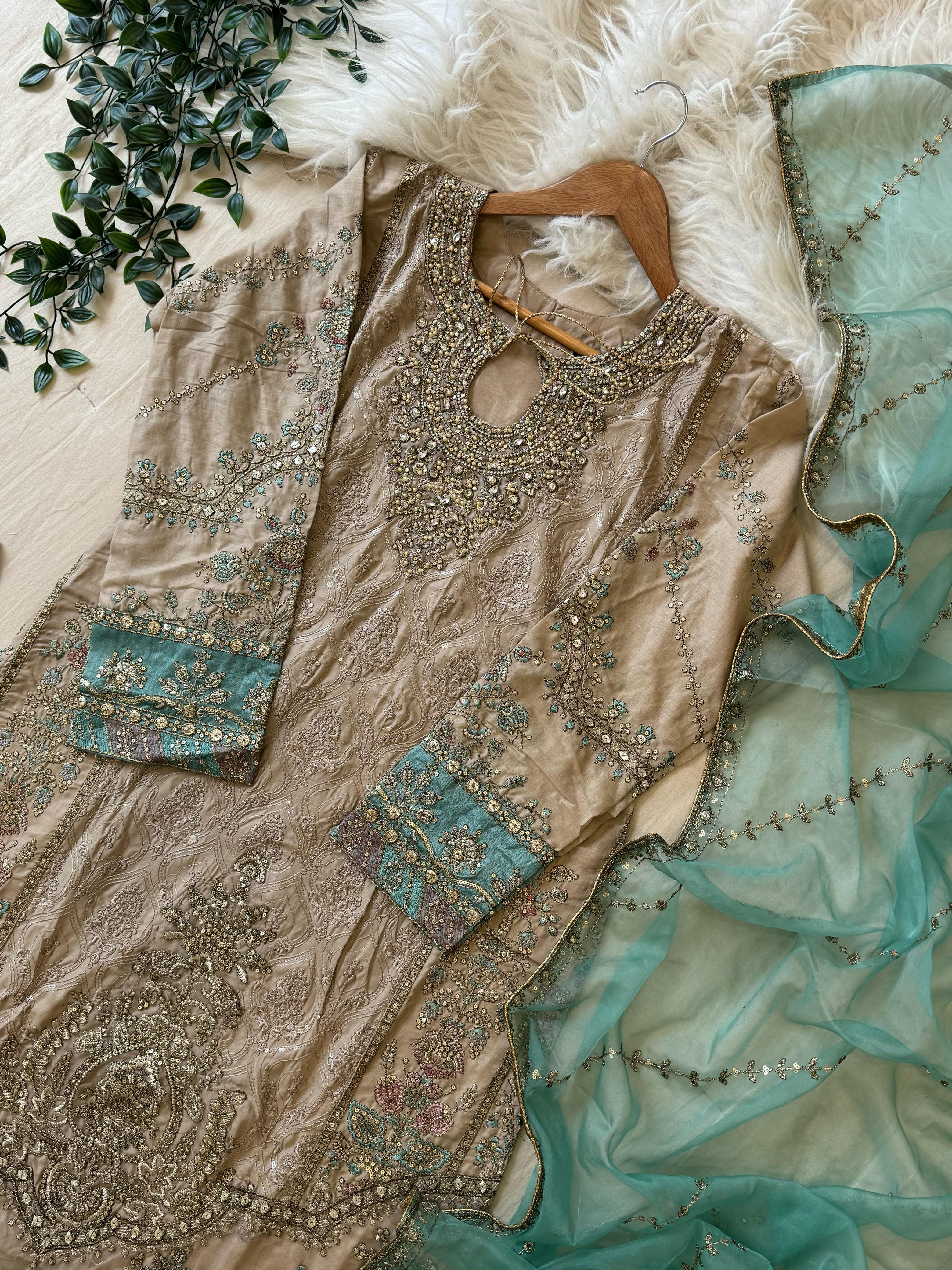 Cotton Heavy Embroidered Partywear Suit-5427