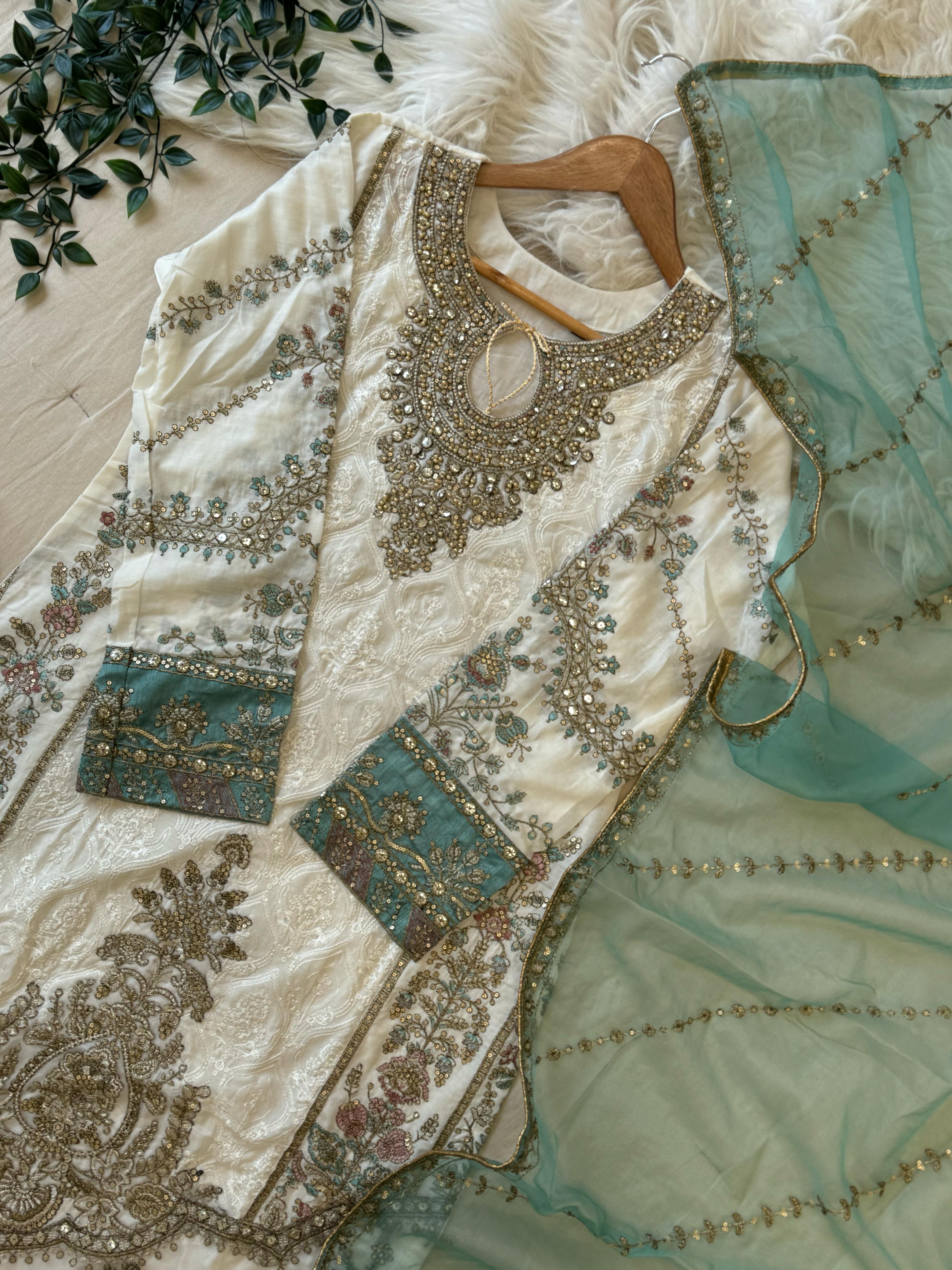 Cotton Heavy Embroidered Partywear Suit-5427