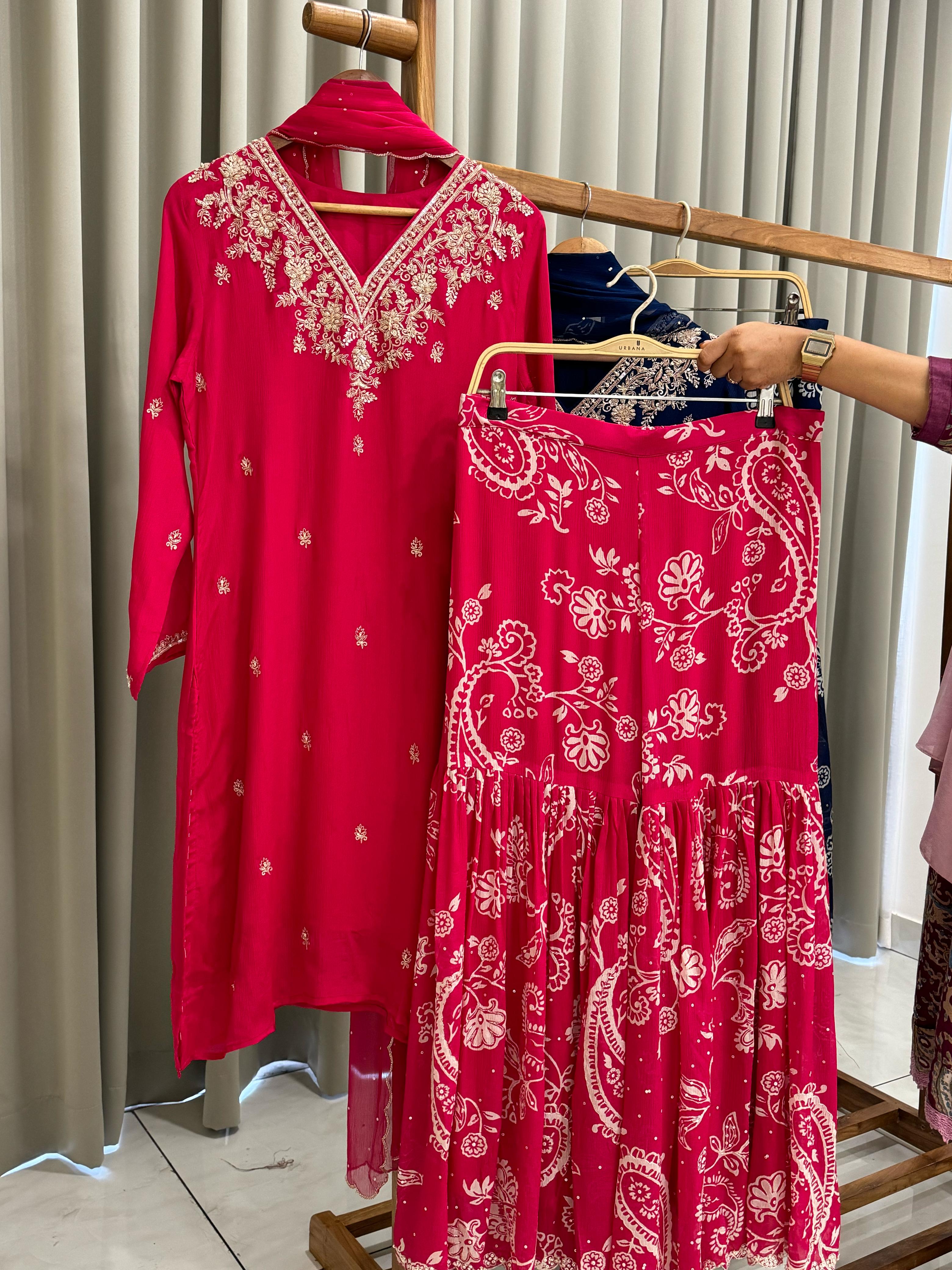Pure Chinnon Hand worked Suit with Heavy Sharara 10310