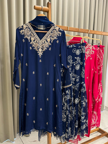 Pure Chinnon Hand worked Suit with Heavy Sharara 10310