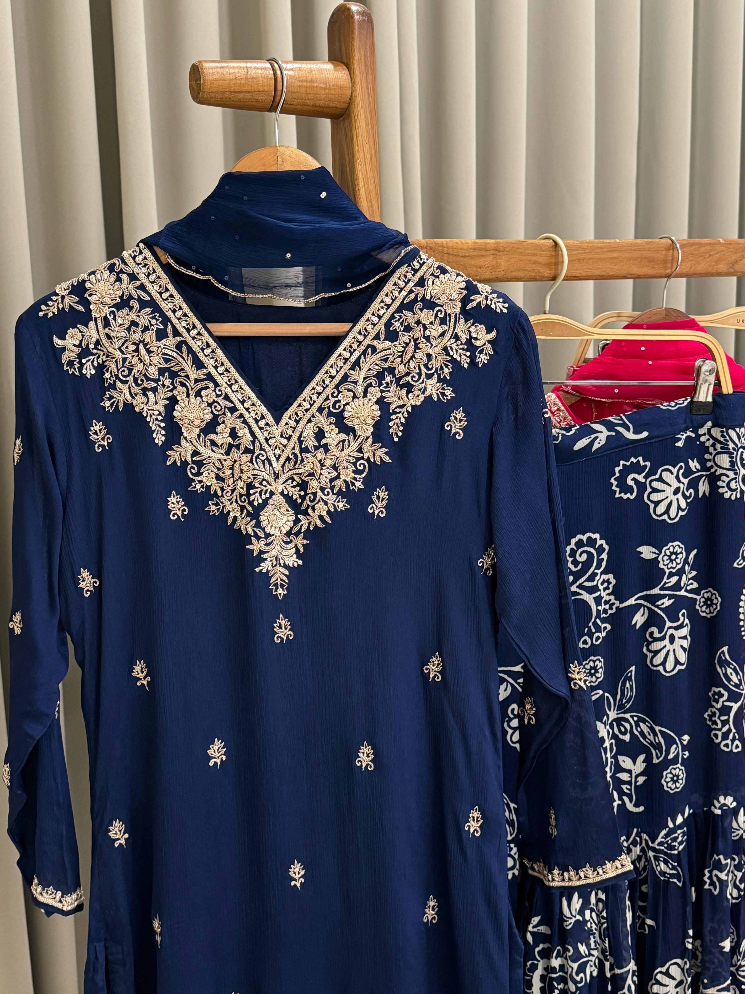 Pure Chinnon Hand worked Suit with Heavy Sharara 10310