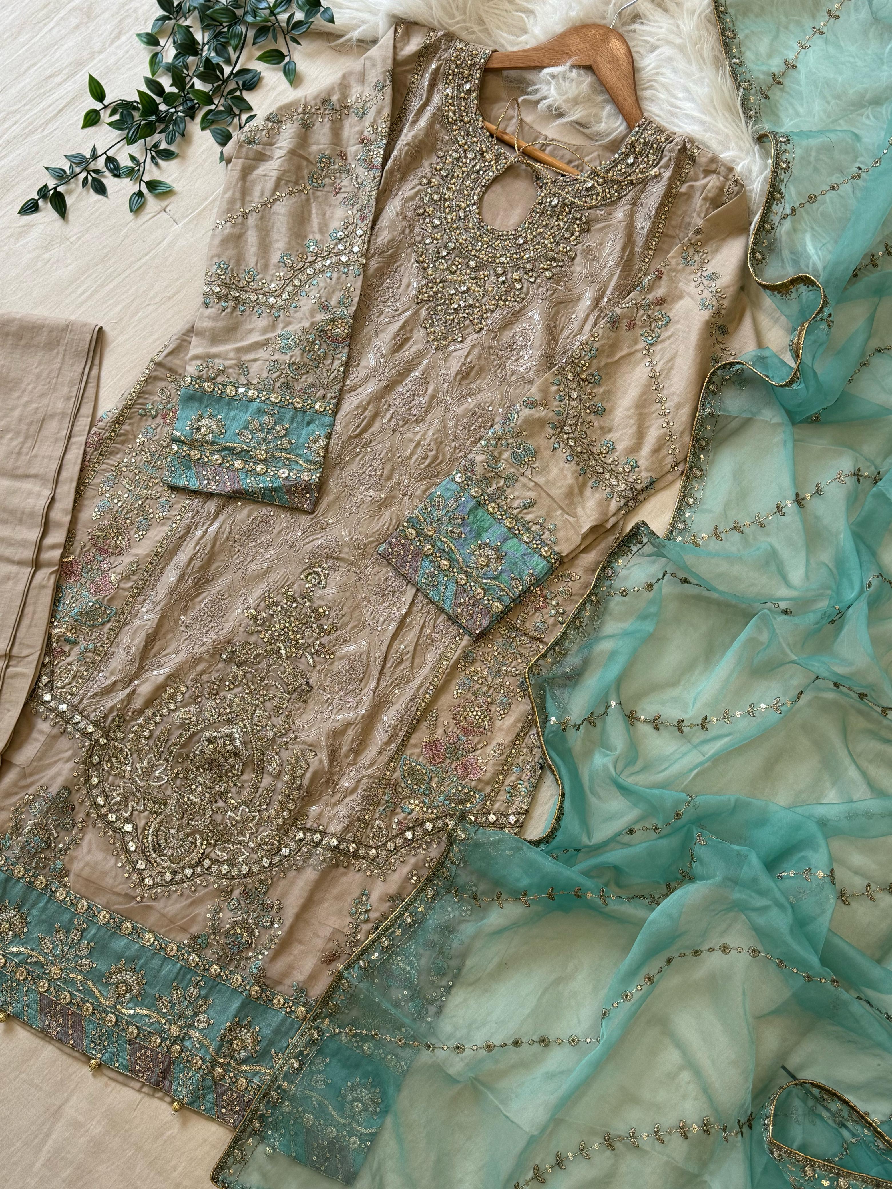 Cotton Heavy Embroidered Partywear Suit-5427