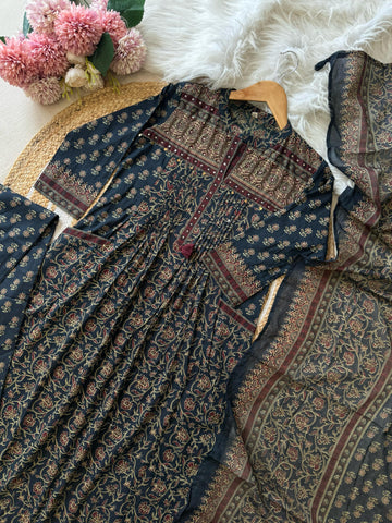 Indigo Blue Ajrack Printed Suit