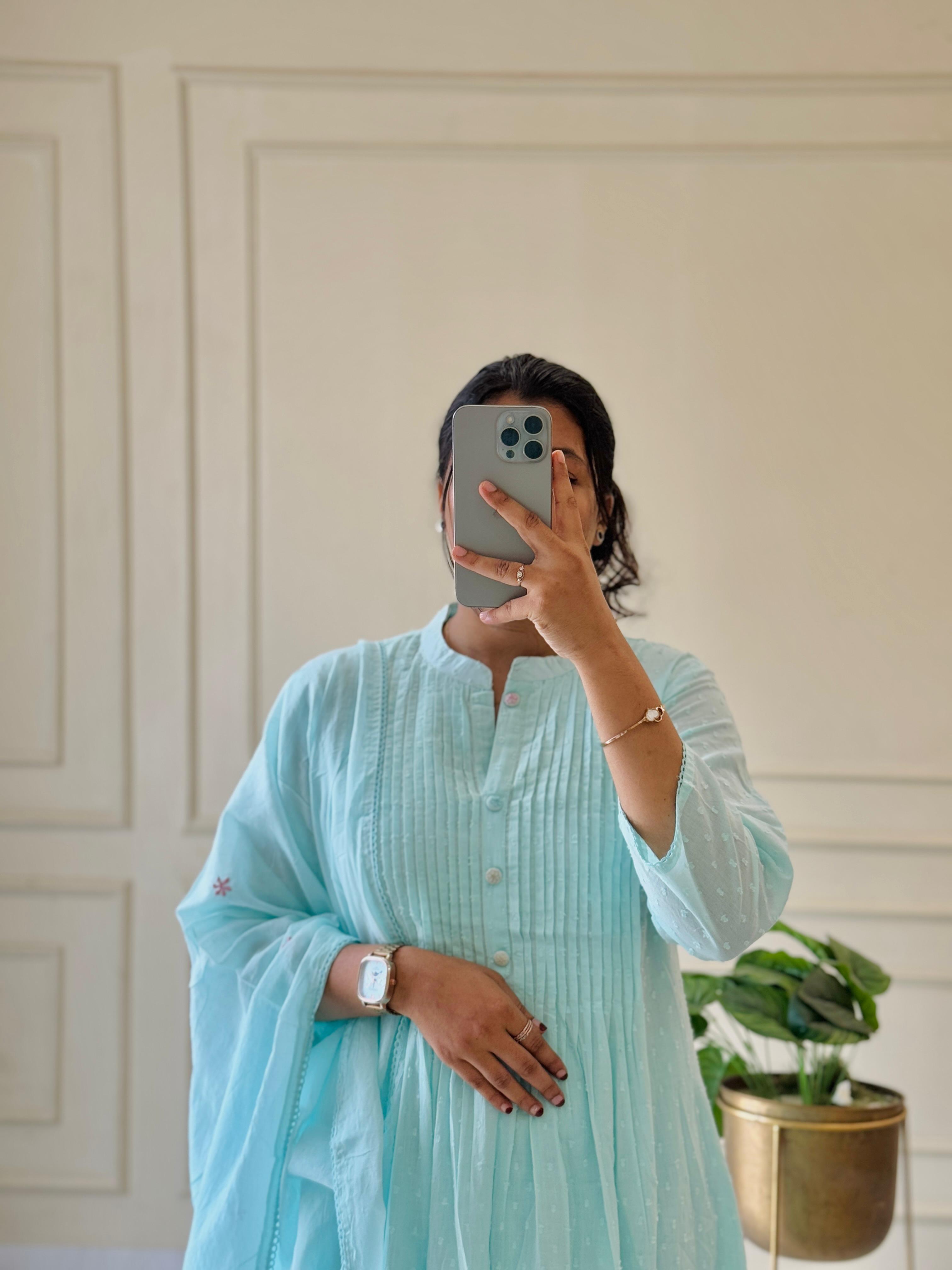Pure Mul Cotton pleated slitted A-line suit