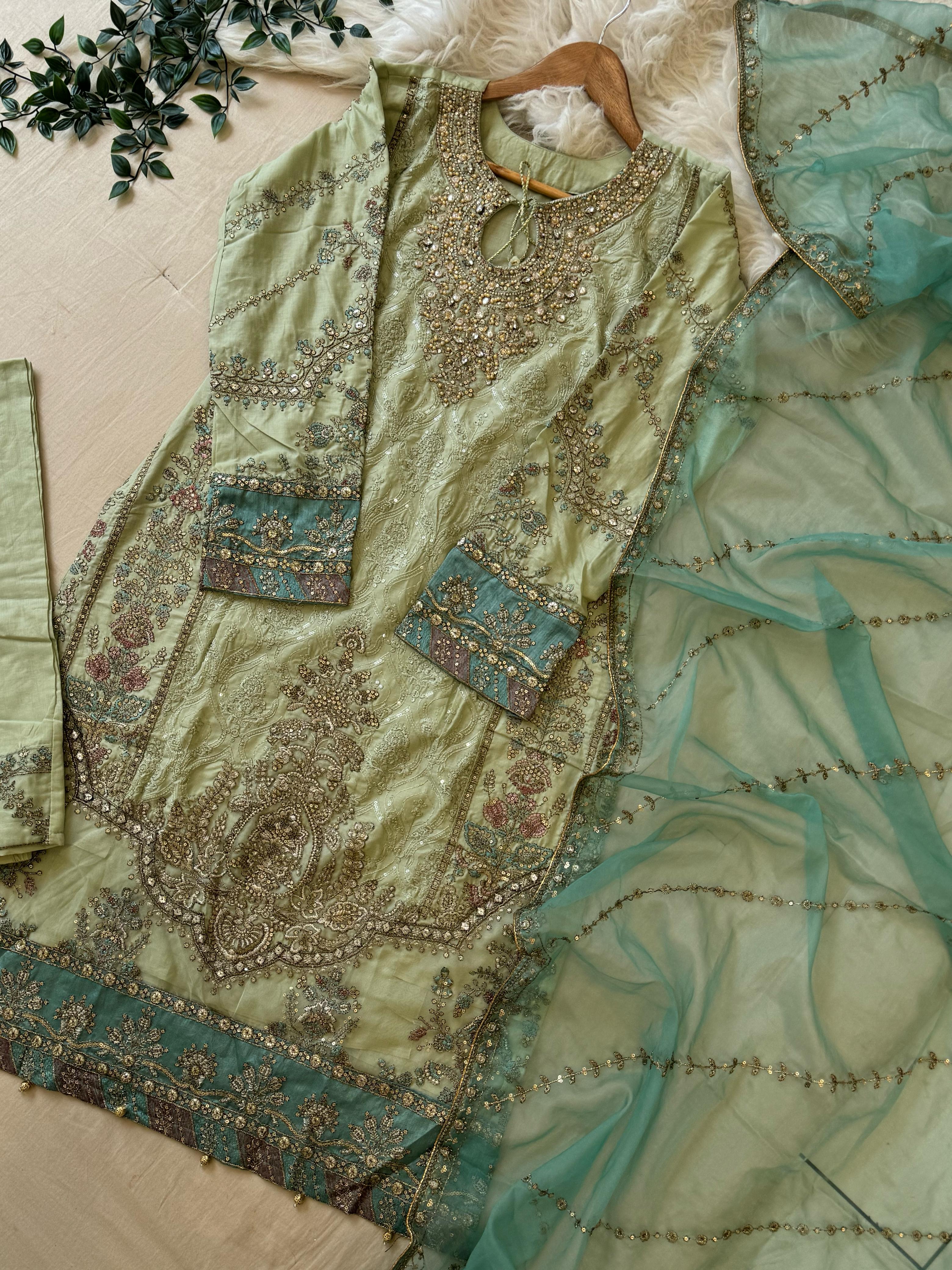 Cotton Heavy Embroidered Partywear Suit-5427