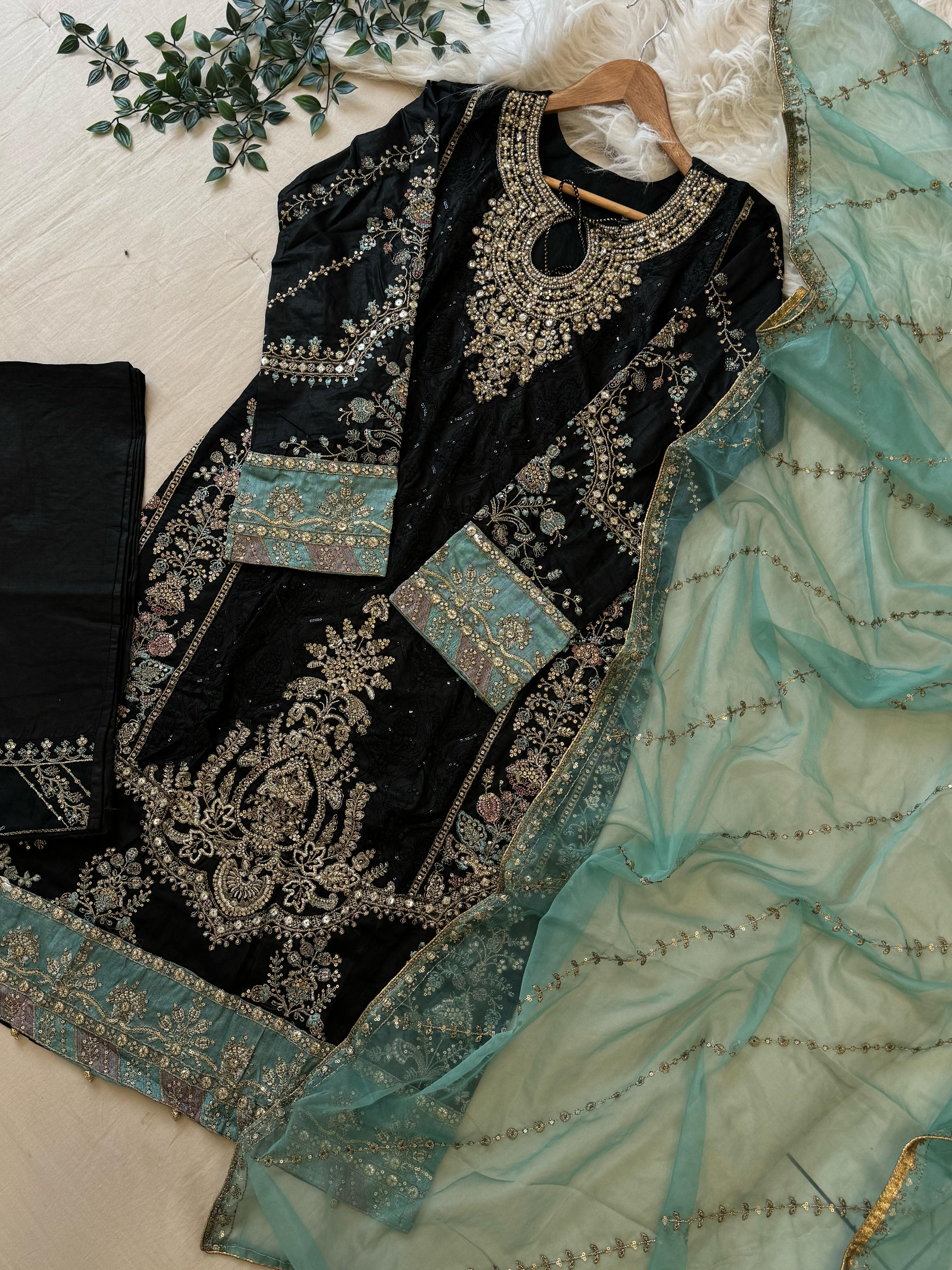 Cotton Heavy Embroidered Partywear Suit-5427