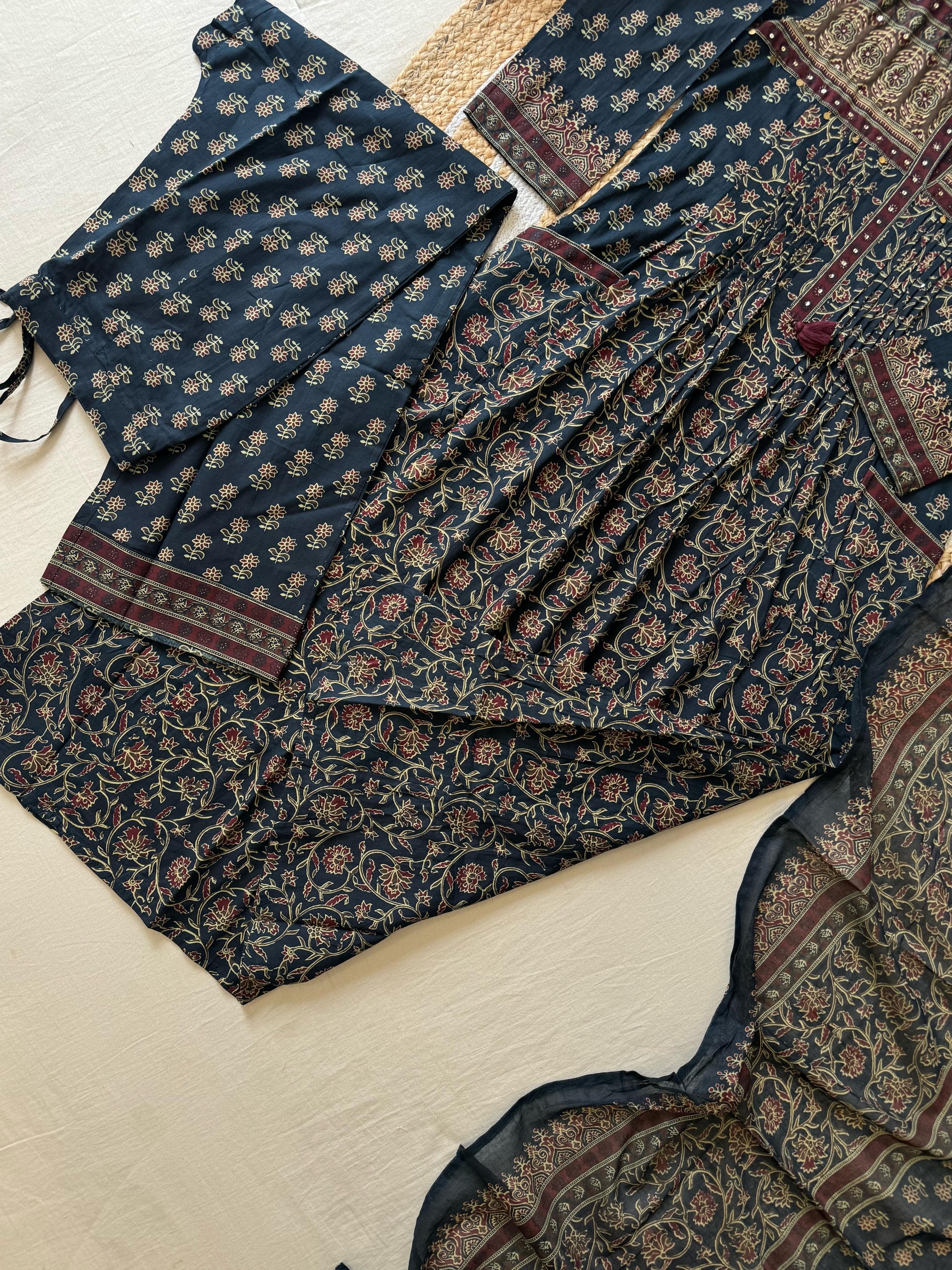Indigo Blue Ajrack Printed Suit