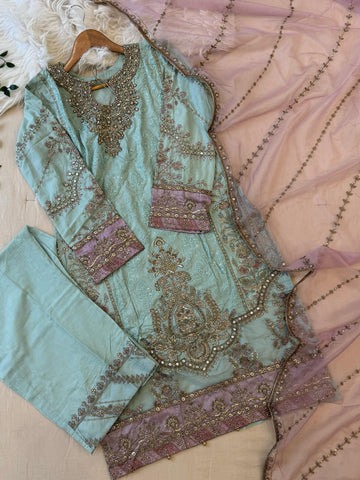 Cotton Heavy Embroidered Partywear Suit-5427