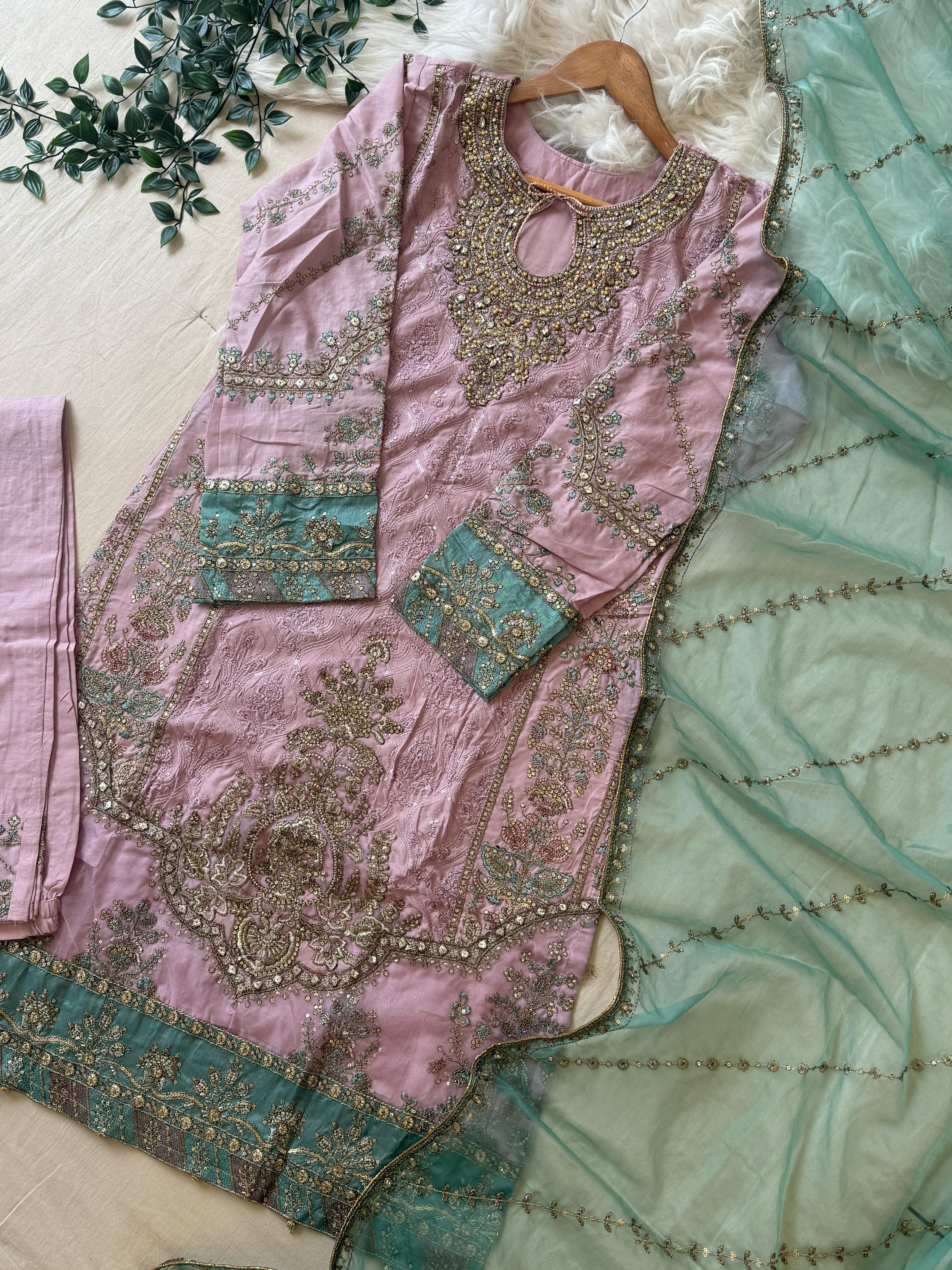 Cotton Heavy Embroidered Partywear Suit-5427