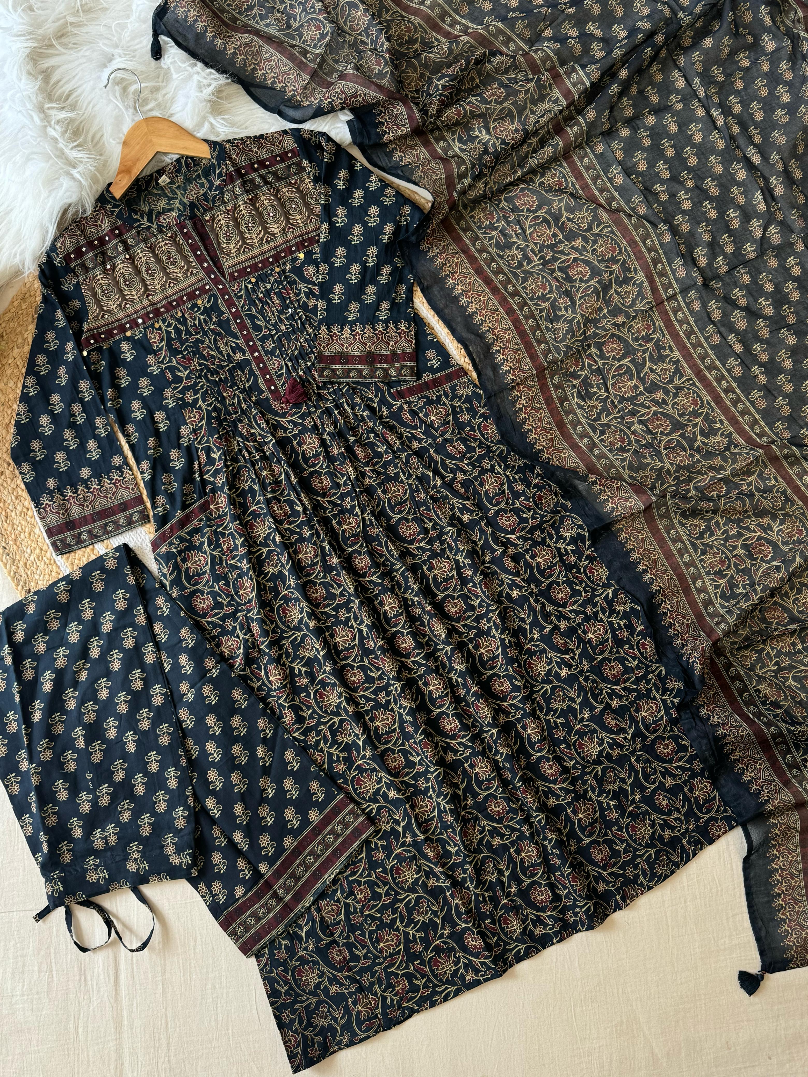 Indigo Blue Ajrack Printed Suit