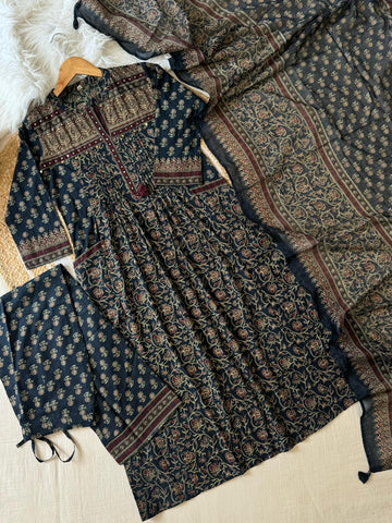 Indigo Blue Ajrack Printed Suit