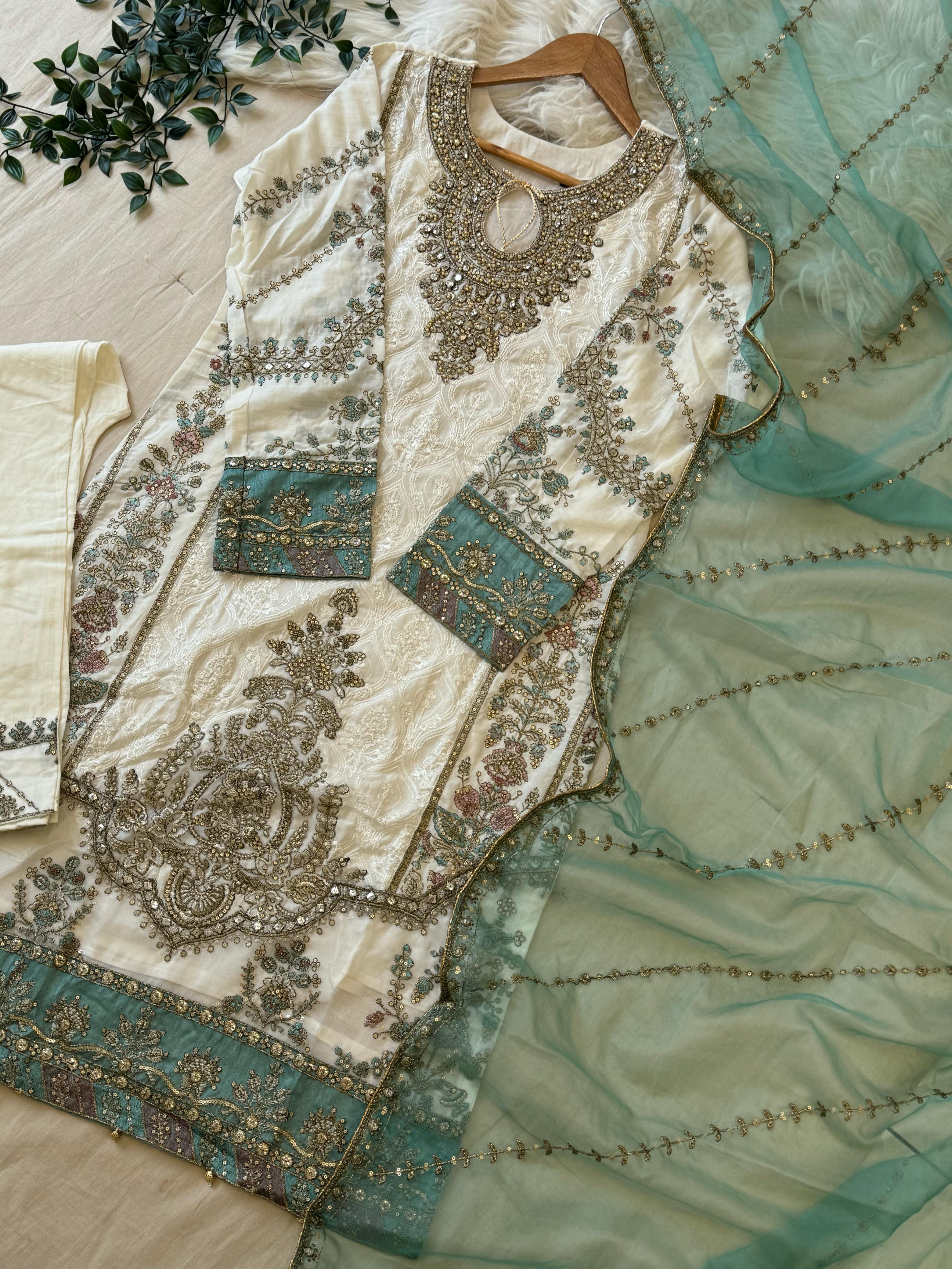 Cotton Heavy Embroidered Partywear Suit-5427