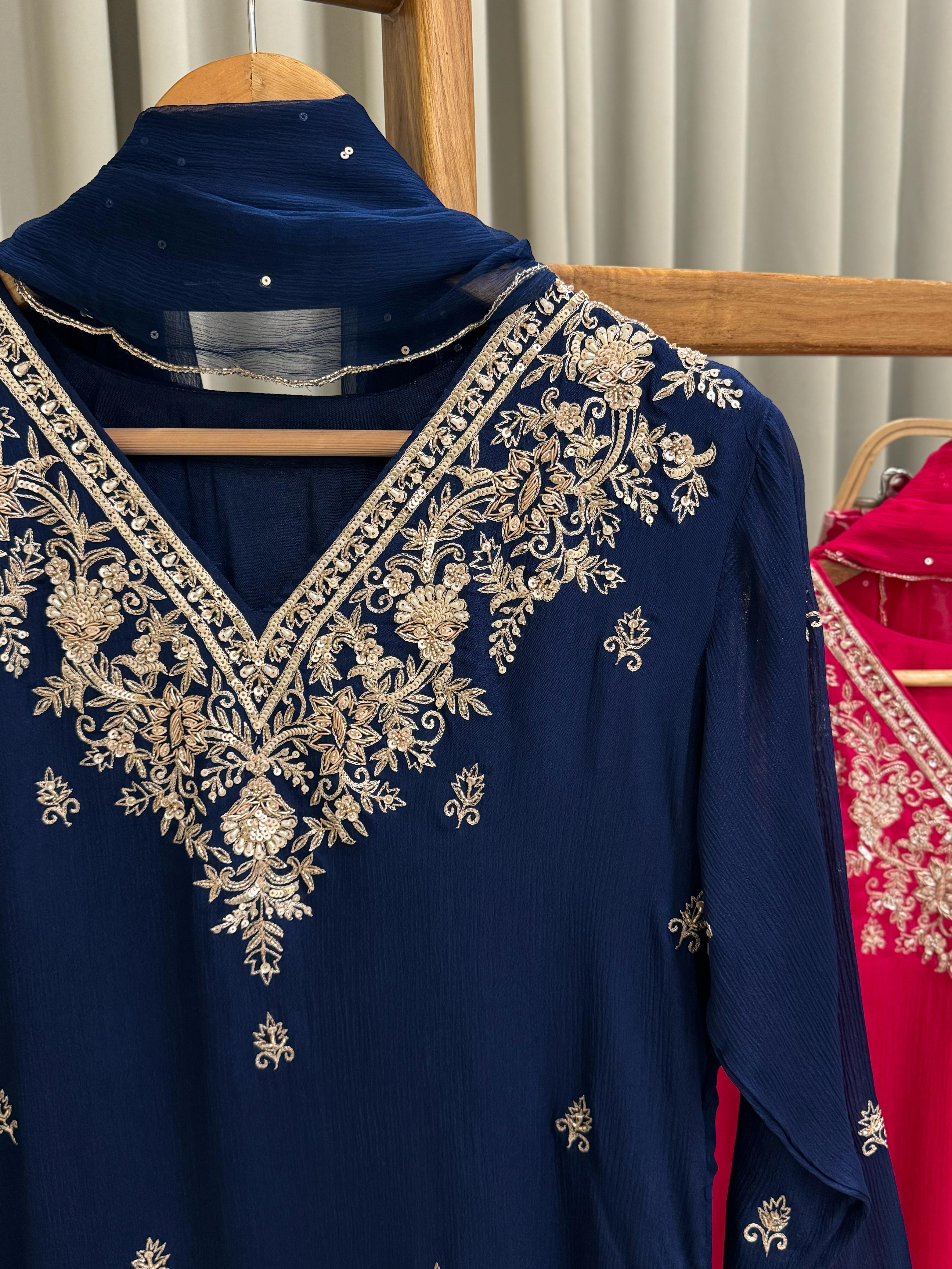 Pure Chinnon Hand worked Suit with Heavy Sharara 10310