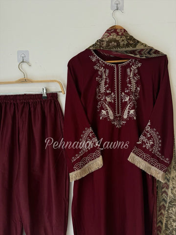 Rayon Embroidered Suit with Chiffon Dupatta591/572