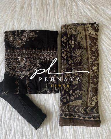 Rayon black embroidered casual wear - Pehnava Lawns