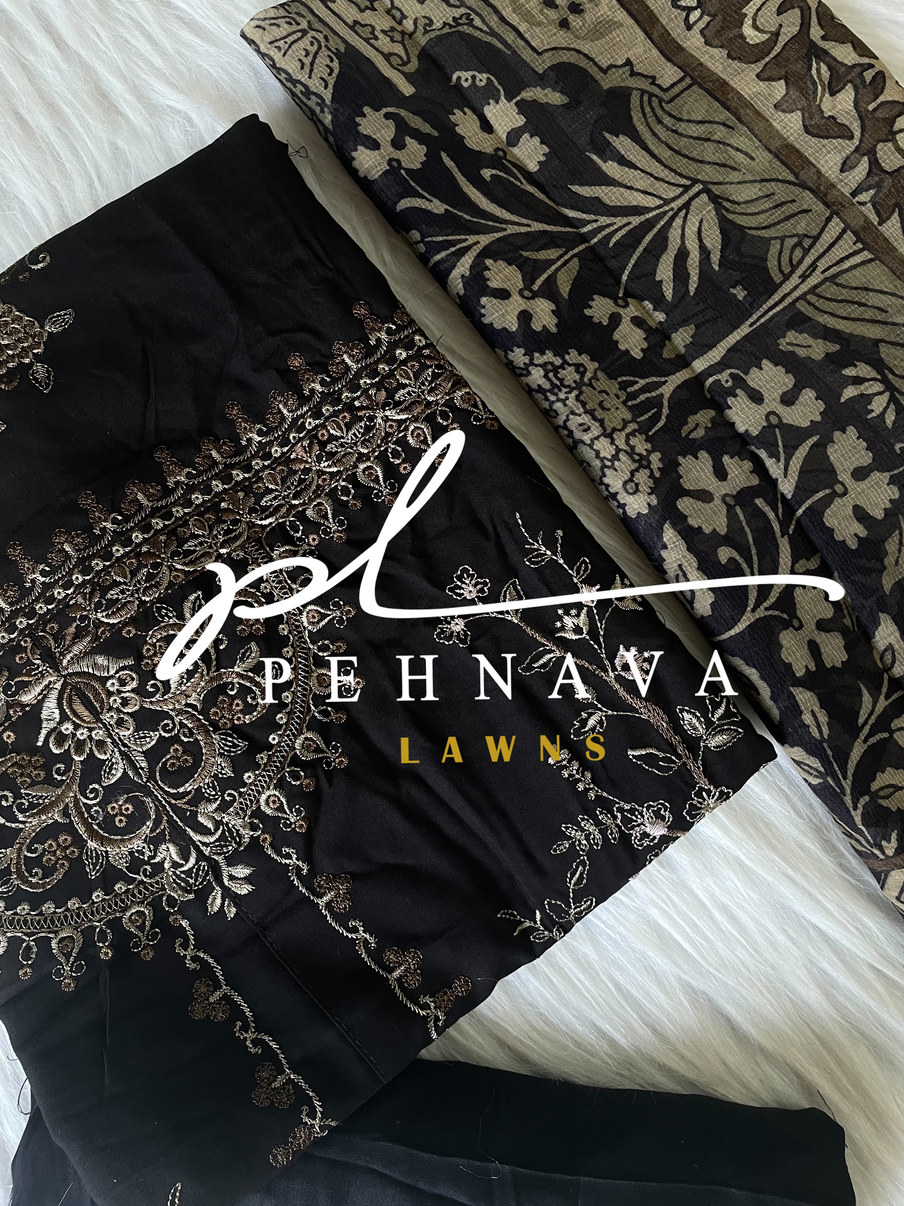 Rayon black embroidered casual wear - Pehnava Lawns