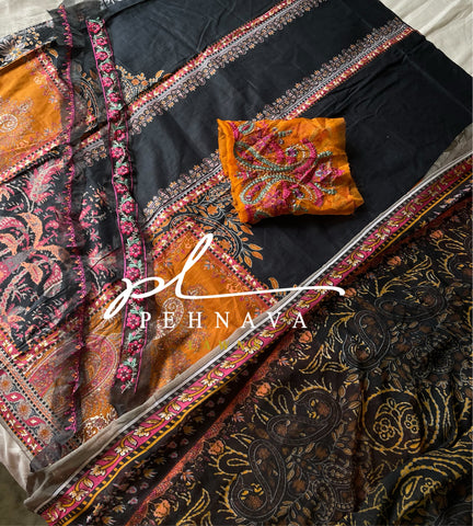 Authentic pakistani printed black casual suit 2579