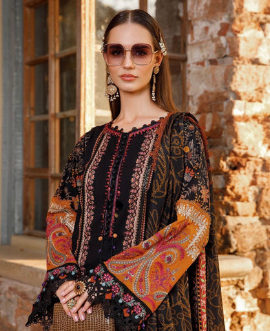 Authentic pakistani printed black casual suit 2579