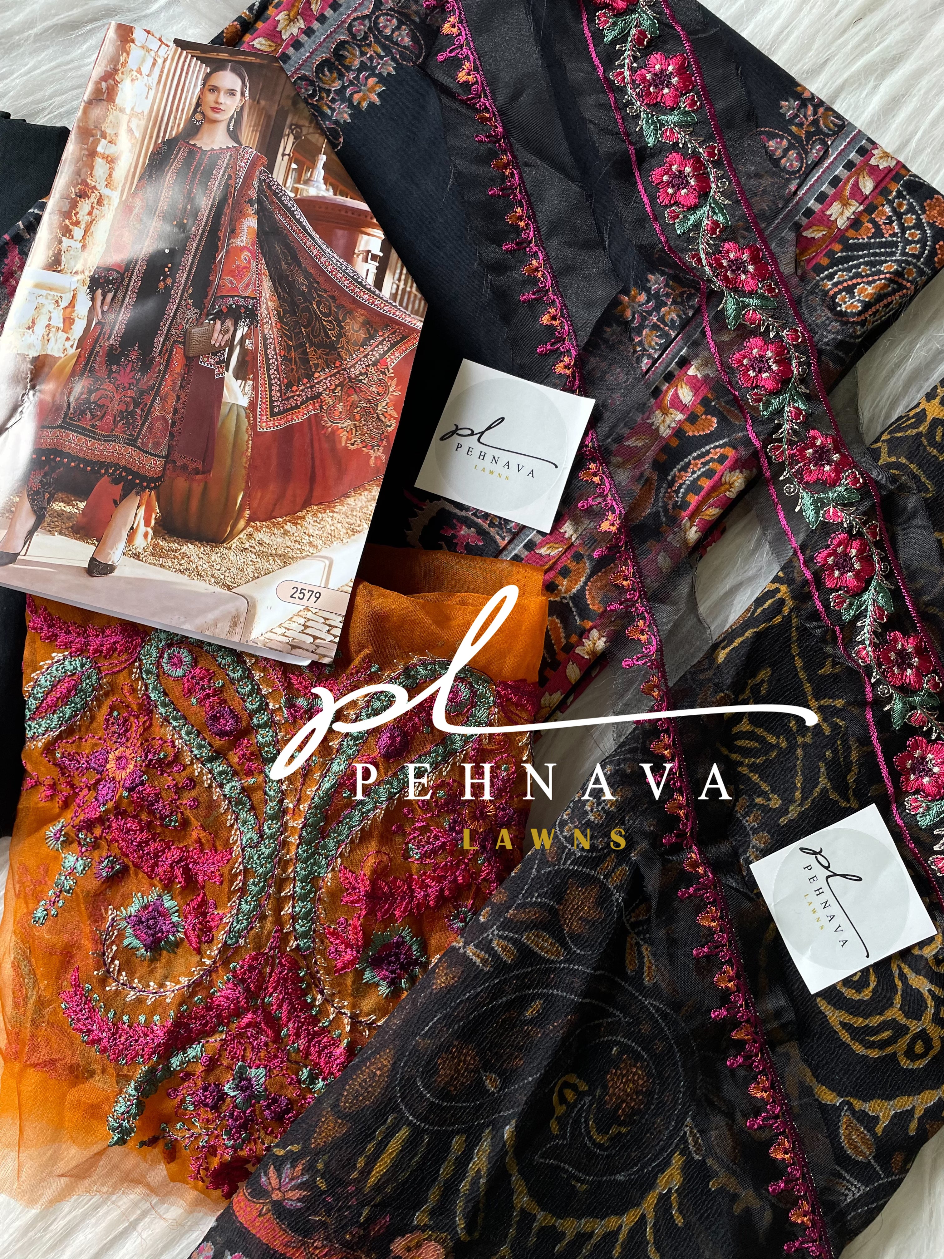 Authentic pakistani printed black casual suit 2579