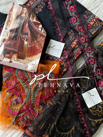 Authentic pakistani printed black casual suit 2579