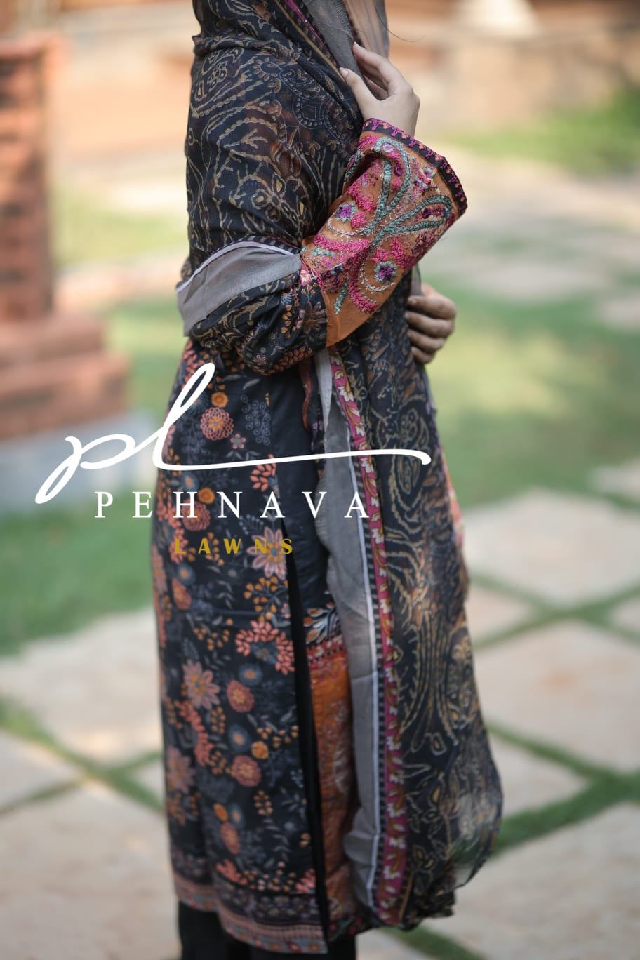 Authentic pakistani printed black casual suit 2579