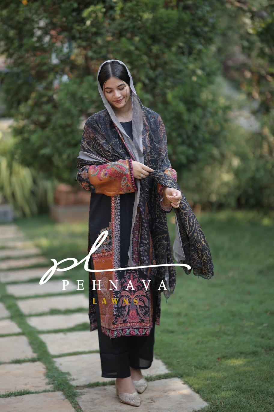 Authentic pakistani printed black casual suit 2579