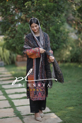 Authentic pakistani printed black casual suit 2579